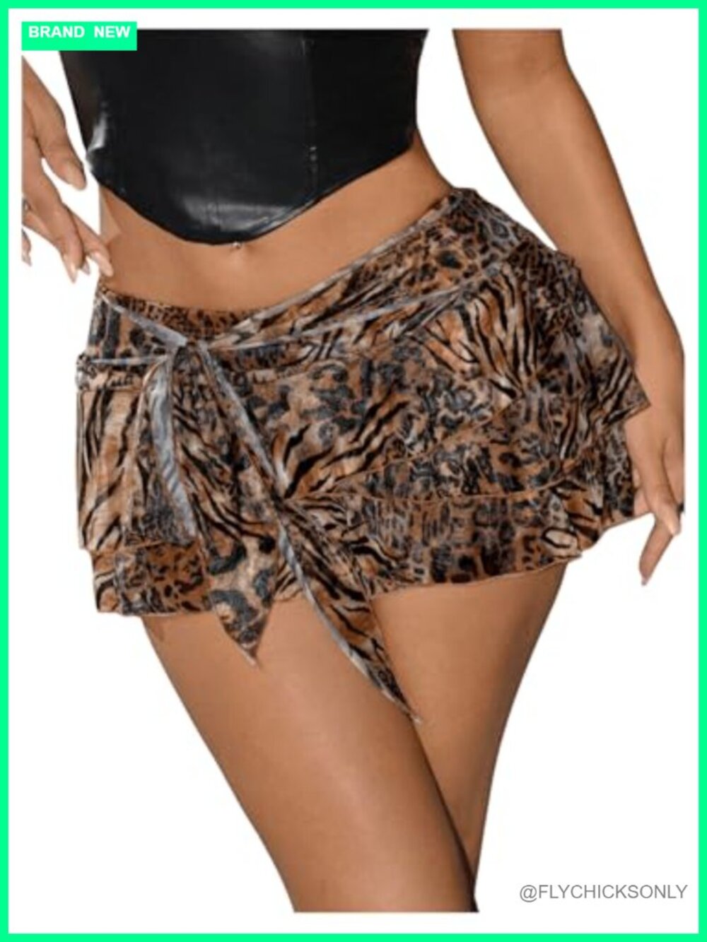 Y2K Cheetah Ruffle Mini Skirt Mesh Low Waist Party Clubwear